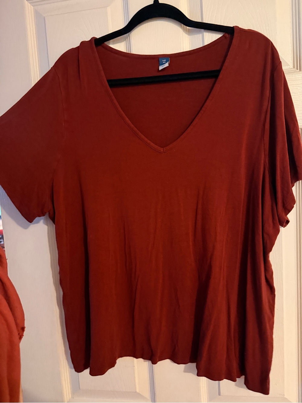Relaxed V-Neck Short Sleeve Tee in Rust